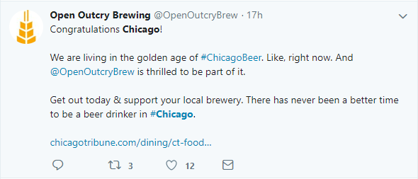 A tweet about the golden age of Chicago beer