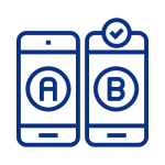 logo image of two phones, one with a and one with b in the middle, and a checkmark over the b phone
