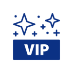 logo image of the word VIP in a rectangle block with graphic plusses and stars above it
