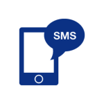 logo image of mobile phone with text bubble upturned with SMS text within it