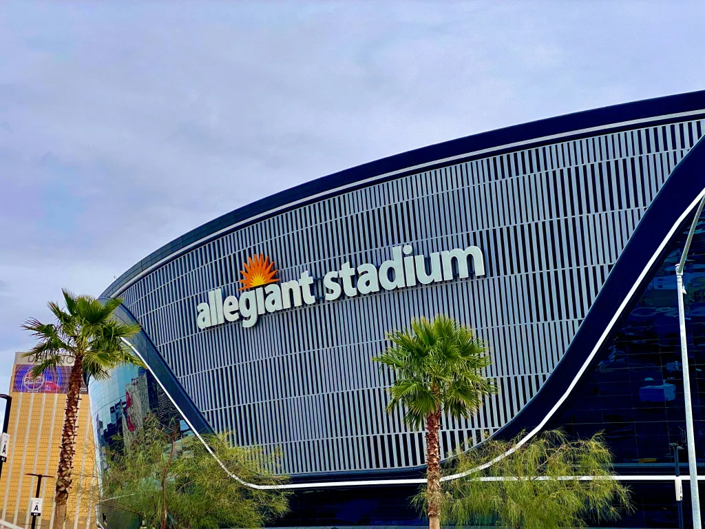 Exterior of Allegiant Stadium in Las Vegas, Nevada, the site of the NFL's 2024 Super Bowl
