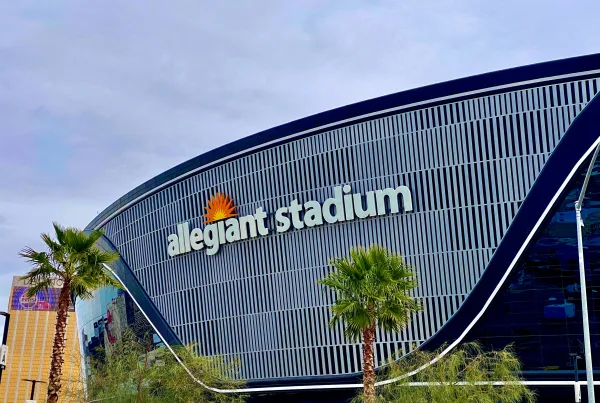 Exterior of Allegiant Stadium in Las Vegas, Nevada, the site of the NFL's 2024 Super Bowl