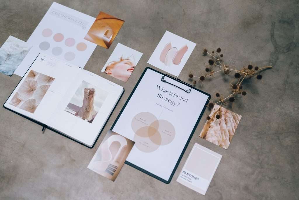 Brand identity documents and materials showing cohesive branding